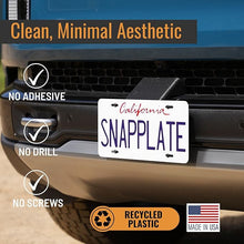 Load image into Gallery viewer, SnapPlate® No-Drill Front License Plate Mount for Rivian R1T & R1S - USA Made License Plate Holder Kit - No Screws, Lockable, Height-Adjustable, Removable, License Frame (Rivian R1T/S 2022-2024)