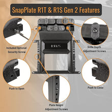 Load image into Gallery viewer, SnapPlate® No-Drill Front License Plate Mount for Rivian R1T & R1S - USA Made License Plate Holder Kit - No Screws, Lockable, Height-Adjustable, Removable, License Frame (Rivian R1T/S 2022-2024)
