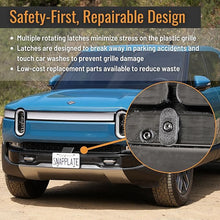 Load image into Gallery viewer, SnapPlate® No-Drill Front License Plate Mount for Rivian R1T & R1S - USA Made License Plate Holder Kit - No Screws, Lockable, Height-Adjustable, Removable, License Frame (Rivian R1T/S 2022-2024)