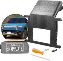 Load image into Gallery viewer, SnapPlate® No-Drill Front License Plate Mount for Rivian R1T & R1S - USA Made License Plate Holder Kit - No Screws, Lockable, Height-Adjustable, Removable, License Frame (Rivian R1T/S 2022-2024)