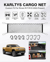 Load image into Gallery viewer, Karltys Truck Bed Cargo Net for 2022-2024 Rivian R1T /R1S Accessories, Envelope Style Cargo Net Stretchable, Adjustable Elastic Heavy Dudy Nylon Mesh Netting with 8PCS Durable Hooks
