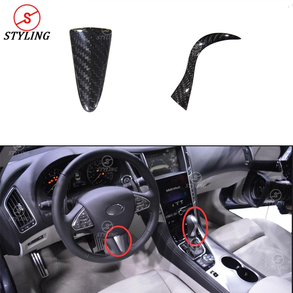 Gear shift knob cover Handle Trim For Infiniti Q50 Q50S Carbon Fiber Steering Wheel Trim Cover Car sticker 2014 2015 2016 2017+ - ExpertPickleball.com